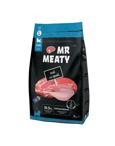 Hrană uscată căței digestie sensibilă vițel și prepeliță MR MEATY Puppies 3kg