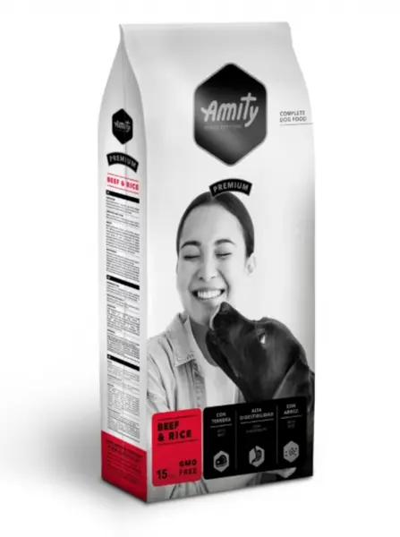 Hrana uscata pentru caini Amity Premium Adult, Vita si orez 4 kg