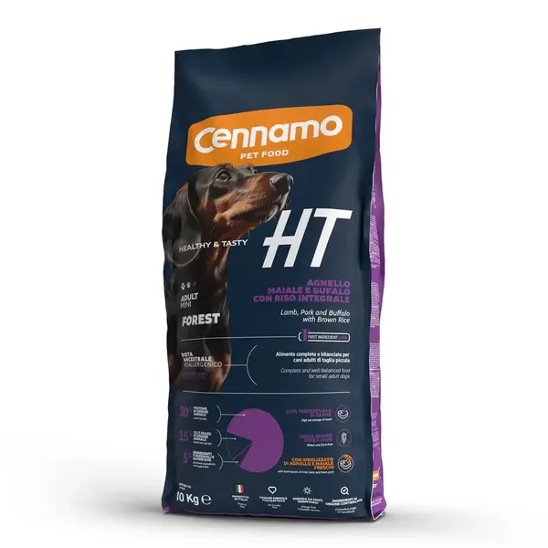 Hrana uscata pentru caini Cennamo HT Adult Mini Hipoalergenic, Miel, porc, bivol si orez brun, 10 kg