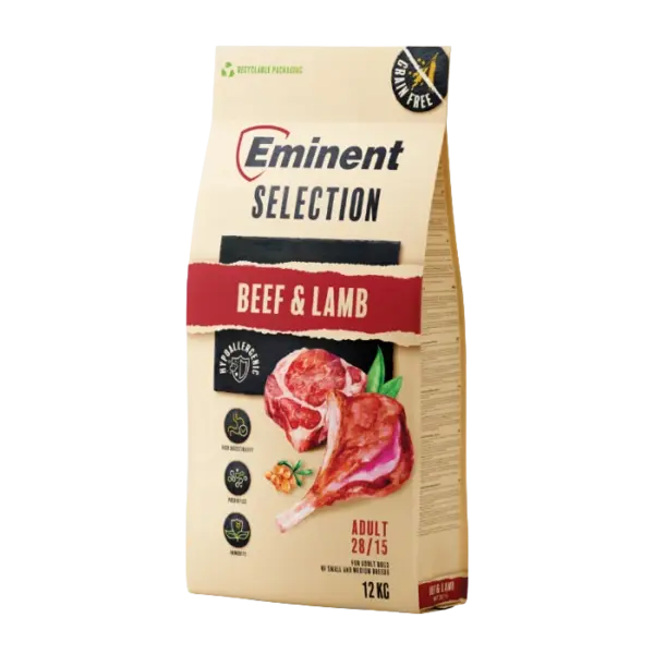 Hrana uscata pentru caini Eminent Selection Adult, Vita si miel, Grain free, 28 15, 12kg