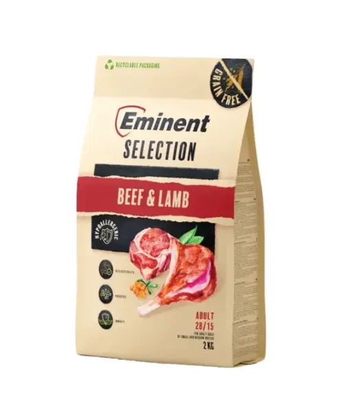 Hrana uscata pentru caini Eminent Selection Adult, Vita si miel, Grain free, 28 15, 2kg