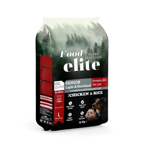 Hrana uscata pentru caini Food Elite Senior Light Sterilised cu pui orez 15 kg