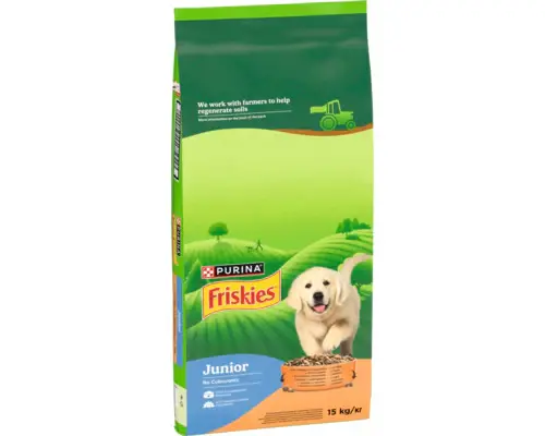 Hrana uscata pentru caini Friskies Junior, Pui & Legume 2.4kg