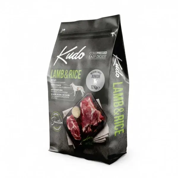 Hrana uscata pentru caini Kudo Junior Medium-Maxi cu miel 12 kg
