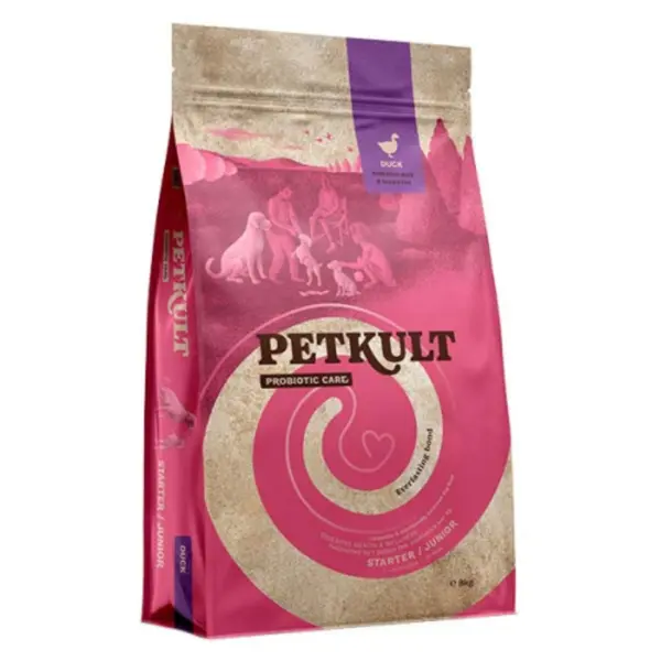 Hrana uscata pentru caini Petkult Probiotics Starter Junior cu rata si orez 2 kg