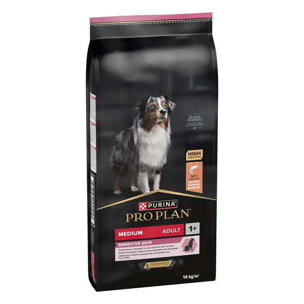 Hrana uscata pentru caini Pro Plan Medium Adult, Piele Sensibila, Somon 14kg