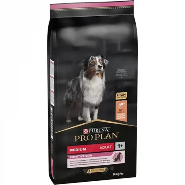 Hrana uscata pentru caini Pro Plan Medium Adult Sensitive Skin cu somon 14 kg