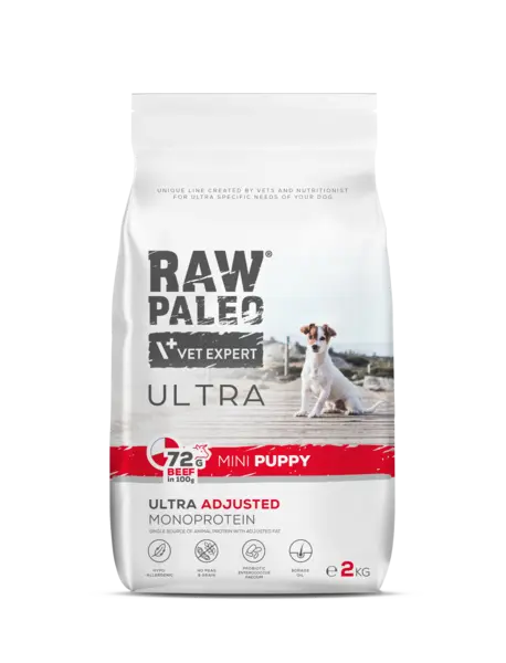 Hrană uscată pentru câini Raw Paleo Ultra Beef Mini Puppy 2kg