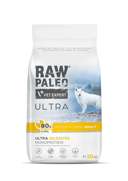 Hrană uscată pentru câini Raw Paleo Ultra Turkey Medium&Large Adult 10kg