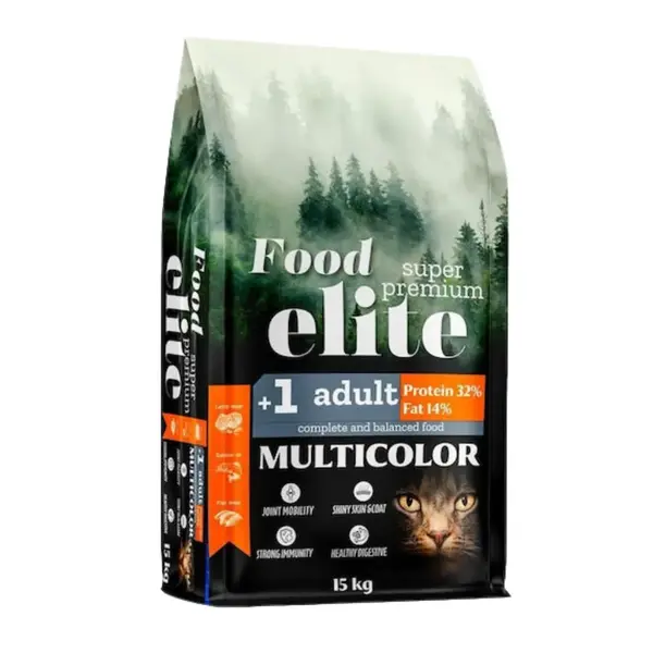 Hrana uscata pentru pisici Food Elite Multicolore cu miel pui somon 15 kg