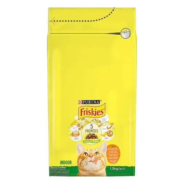 Hrana uscata pentru pisici Friskies Indoor cu pui legume 1,5 kg