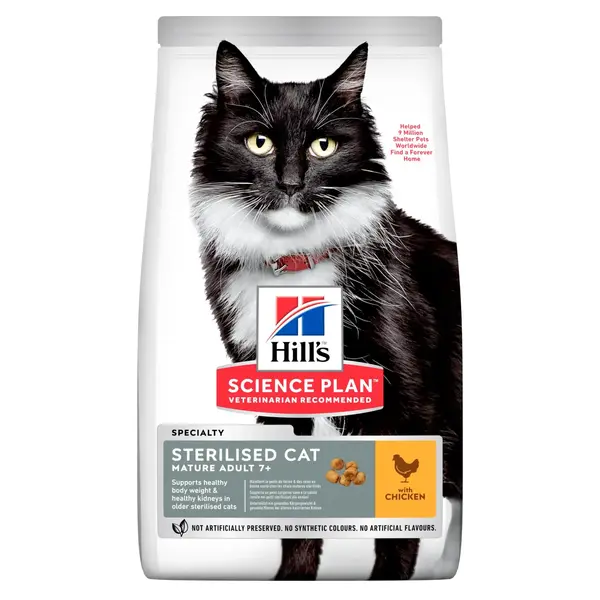 Hrana uscata pentru pisici Hill s SP Sterilised Mature Adult 7+ cu pui 1,5 kg