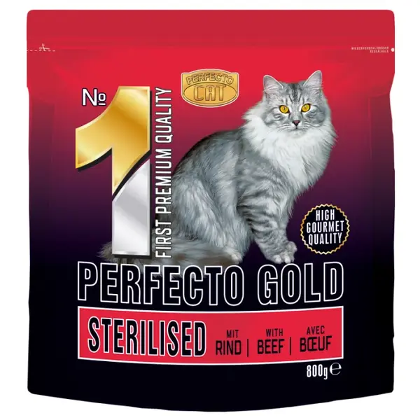 Hrana uscata pentru pisici Perfecto Cat Gold, Adult, vita, 800g