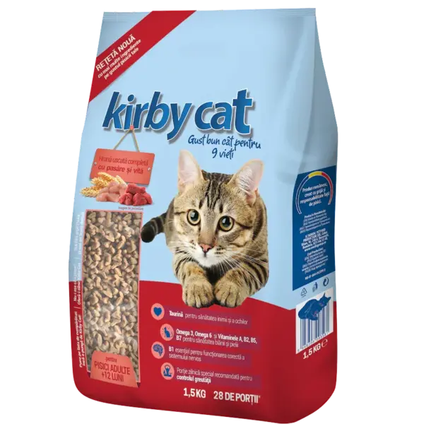 Hrana uscata pisici Kirby Cat, Pasare si Vita 1.5kg