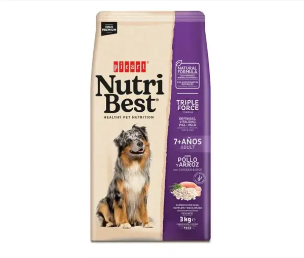 Hrana uscata premium pentru caini Nutribest Adult 7+, Pui si Orez, 3Kg