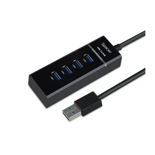 Hub extern Spacer, USB 3.0 x 4, conectare prin USB 3.0, Negru