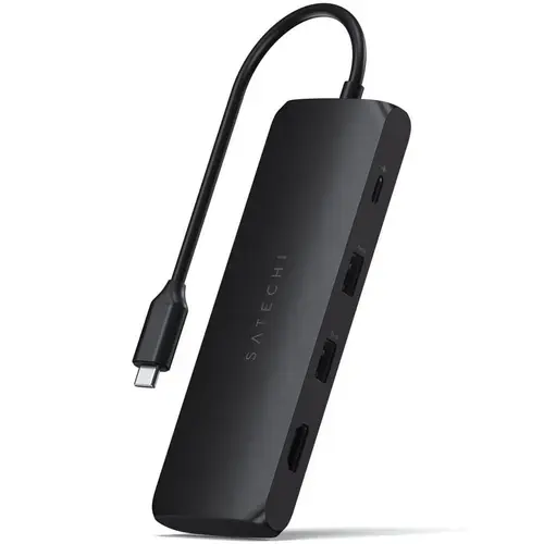 Hub hibrid USB-C Satechi din aluminiu, compartiment SSD, HDMI 4K, 2 x USB-A 3.1 Gen 2 pâna la 10 Gbps, Negru