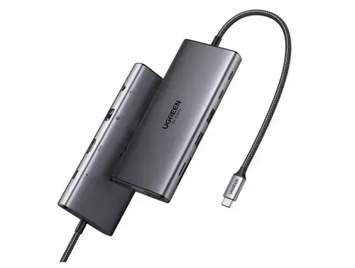 Hub Ugreen 11-in-1 CM639-45520, 2x USB-A, 3x USB-C, 1x HDMI, 1x VGA, 1x Jack 3.5 mm, 1x RJ45, 1x SD, 1x microSD (Gri)