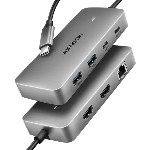Hub USB AXAGON HMC-CUB83X2, 7in1, USB-C 3.2, HDMI 4K/60Hz, DisplayPort 4K/60Hz, GLAN, PD 100W, Gri