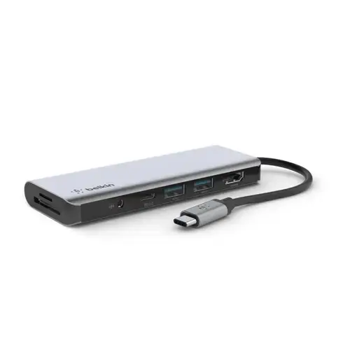 Hub USB Belkin AVC009btSGY, 2 x USB 3.0, 1 x USB Type-C, 1 x HDMI, Audio Combo, Card SD (Gri)