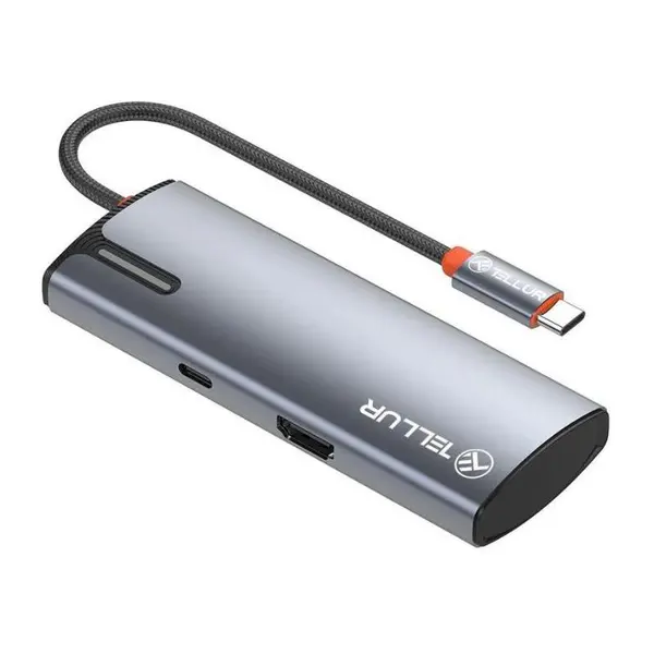Hub USB-C 3.0 Tellur, porturi 1 x HDMI, 3 x USB 3.0, 1 x USB-C, Gri