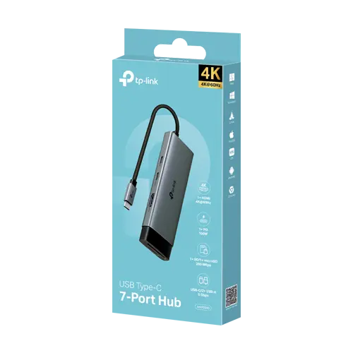 Hub USB-C 7-in-1, Power Delivery 100W, HDMI, Cititor carduri, Transfer date - TP-Link UH7020C
