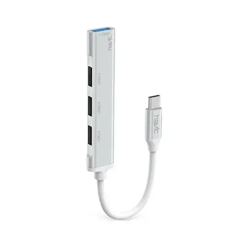 Hub USB-C multiplu 4 in 1 HAVIT HB41, 4 USB A, Viteza transfer date 5 Gbps (Argintiu)
