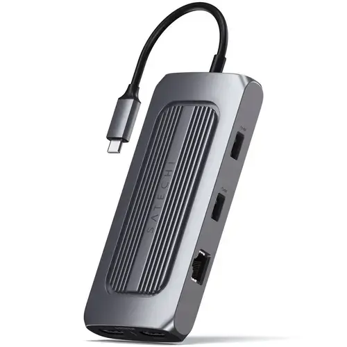 Hub USB-C Multiport Satechi MX Dual 4K HDMI 60Hz/30Hz, USB-C PD 100W, Ethernet, 1xUSB-C 5Gbps, 2xUSB-A 3.0, Micro/SD, 3.5mm audio (Gri)