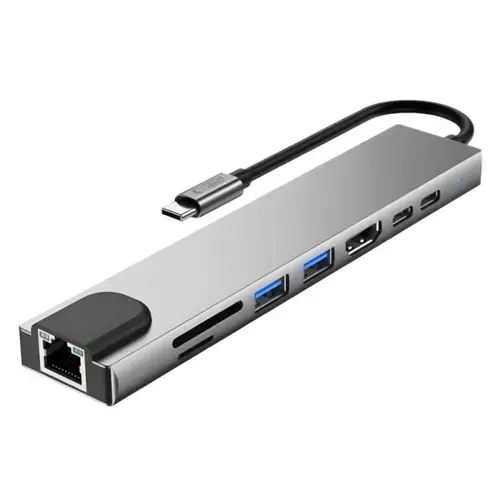 Hub USB-C Tech-Protect HB09, 2 x USB-A 3.0 - 2 x USB-C - 1 x HDMI - 1 x RJ45 - 1 x SD - 1 x microSD (Gri)