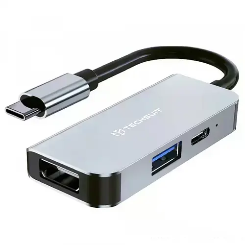 Hub USB-C Techsuit H4 TurboChargeX, 3in1 (Gri)