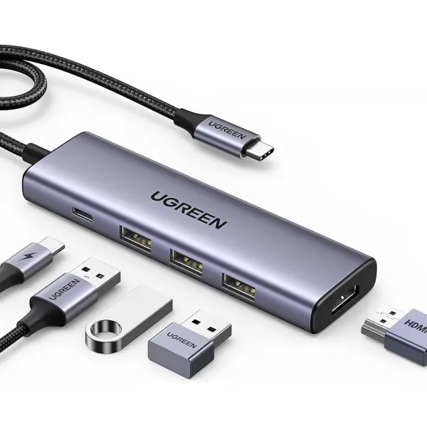 Hub USB-C UGREEN CM511, 3 x USB-A 3.0 - 1 x USB-C - 1 x HDMI, Gri