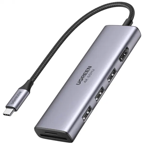 Hub USB-C UGREEN CM511 (60383), 3 x USB-A 3.2 - 1 x HDMI - 1 x SD - 1 x microSD, Gri