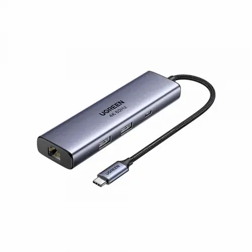 Hub USB-C UGREEN CM512 (75643), 6in1, 1x USB Type-C, 2x USB-A, 1x RJ45, 1x Display Port (Gri)