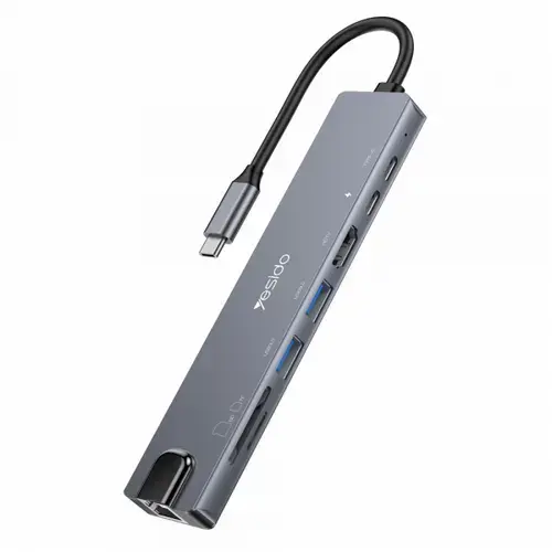 Hub USB-C Yesido HB27, 8in1, (Gri)