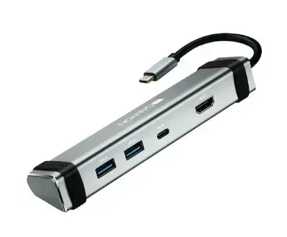 Hub USB Canyon CNS-TDS03DG, 2 x USB 3.0 Tip A, 1 x HDMI, 1 x USB Tip C (Gri)