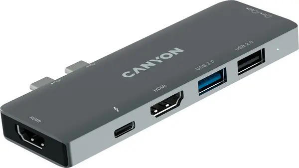 Hub USB Canyon - DS-05B, 7 în 1, USB-C, gri