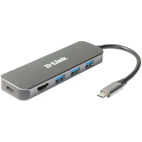 HUB USB D-LINK DUB-2333, USB Type C, cablu 10 cm, metalic, Argintiu