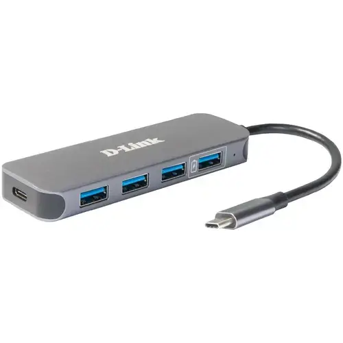 HUB USB D-LINK DUB-2340, USB Type C, cablu 10 cm, metalic, Argintiu