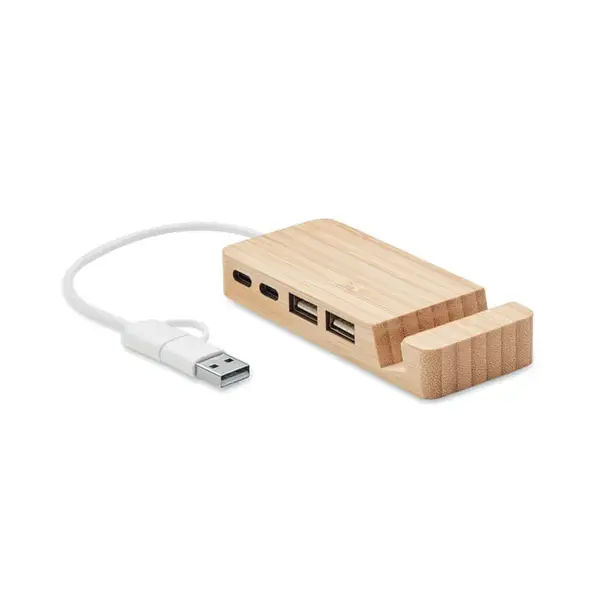 Hub USB din bambus cu 4 porturi Hub USB din bambus cu 4 porturi