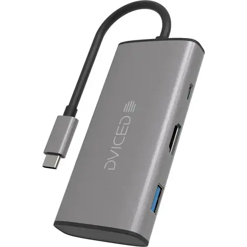 HUB USB Dviced DV300001, USB Type-C, 6-in-1, HDMI 4K, Cititor card SD (Gri)