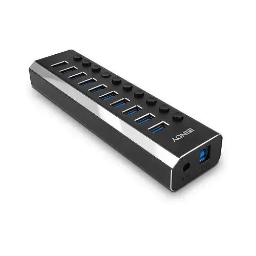 Hub USB Lindy 43370, 10x USB 3.2 gen 1, Negru