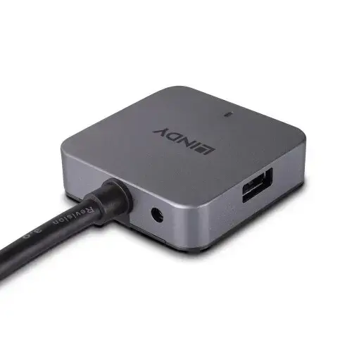 Hub USB Lindy 43388, 2x USB-A, 2x USB-C, Negru/Gri
