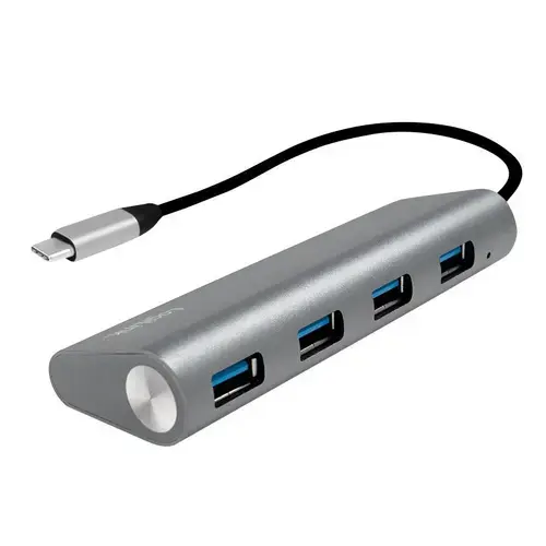 HUB USB LOGILINK UA0309, USB 3.0 x 4, conectare prin USB 3.2 Type C (Argintiu)