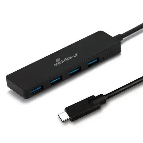 Hub USB MediaRange MRCS508, USB Type-C la 4x USB 3.0 (Negru)
