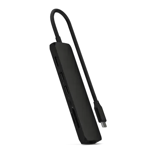 HUB USB Multiport Slim Satechi ST-P7SK 7-in-1, USB-C PD 100 W, 2 x USB 3.2, USB Type-C, Card Reader, HDMI 4K, RJ-45 Ethernet Gigabit (Negru)