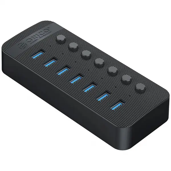 Hub USB Orico CT2U3-7AB, 7 x USB-A 3.0, Negru