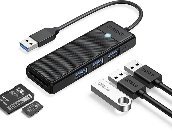 Hub USB Orico - PAPW3AT-U3-015-BK, 3 porturi/SD/TF, USB-A, negru