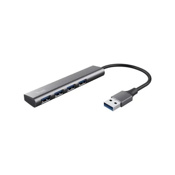 Hub USB Trust Halyx, USB-A la 4 x USB-A 3.2 Gen 1, dimensiune cablu 10cm, Argintiu