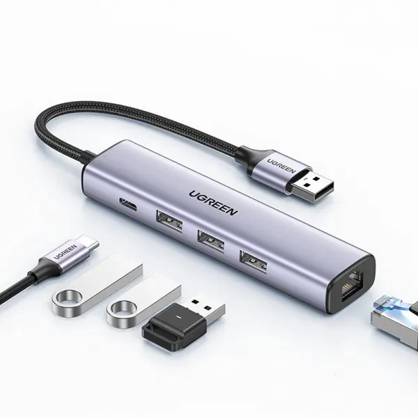 Hub USB UGREEN CM475, 3 x USB-A 3.0 - 1 x USB-C - 1 x RJ45, Gri