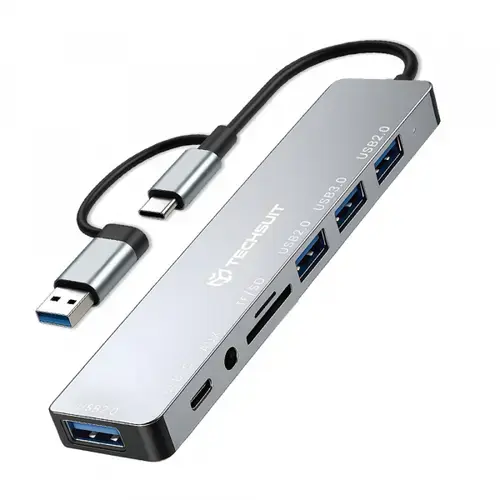 Hub USB / USB-C Techsuit H9 DataBridge, 8in1 (Gri)